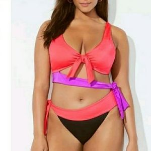 Ashley Graham Monokini Cut Out Wrap One Piece Swimsuit Black Coral Sz 8